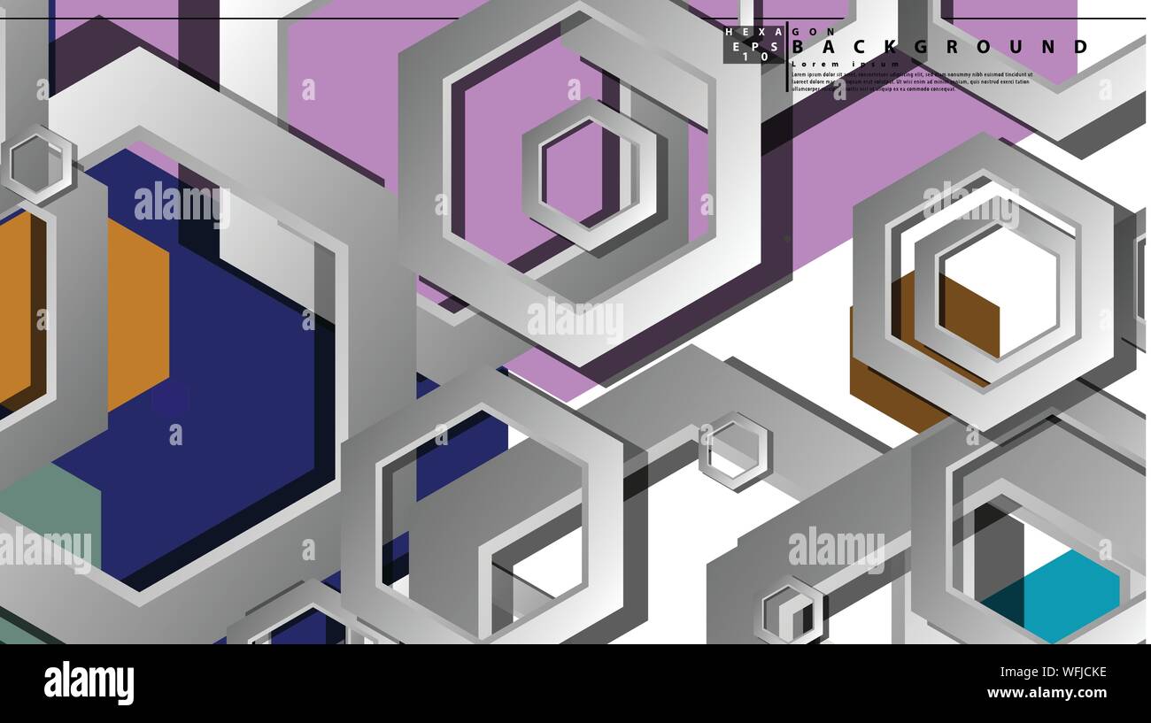 Abstract geometric background with hexagon cold color composition ...