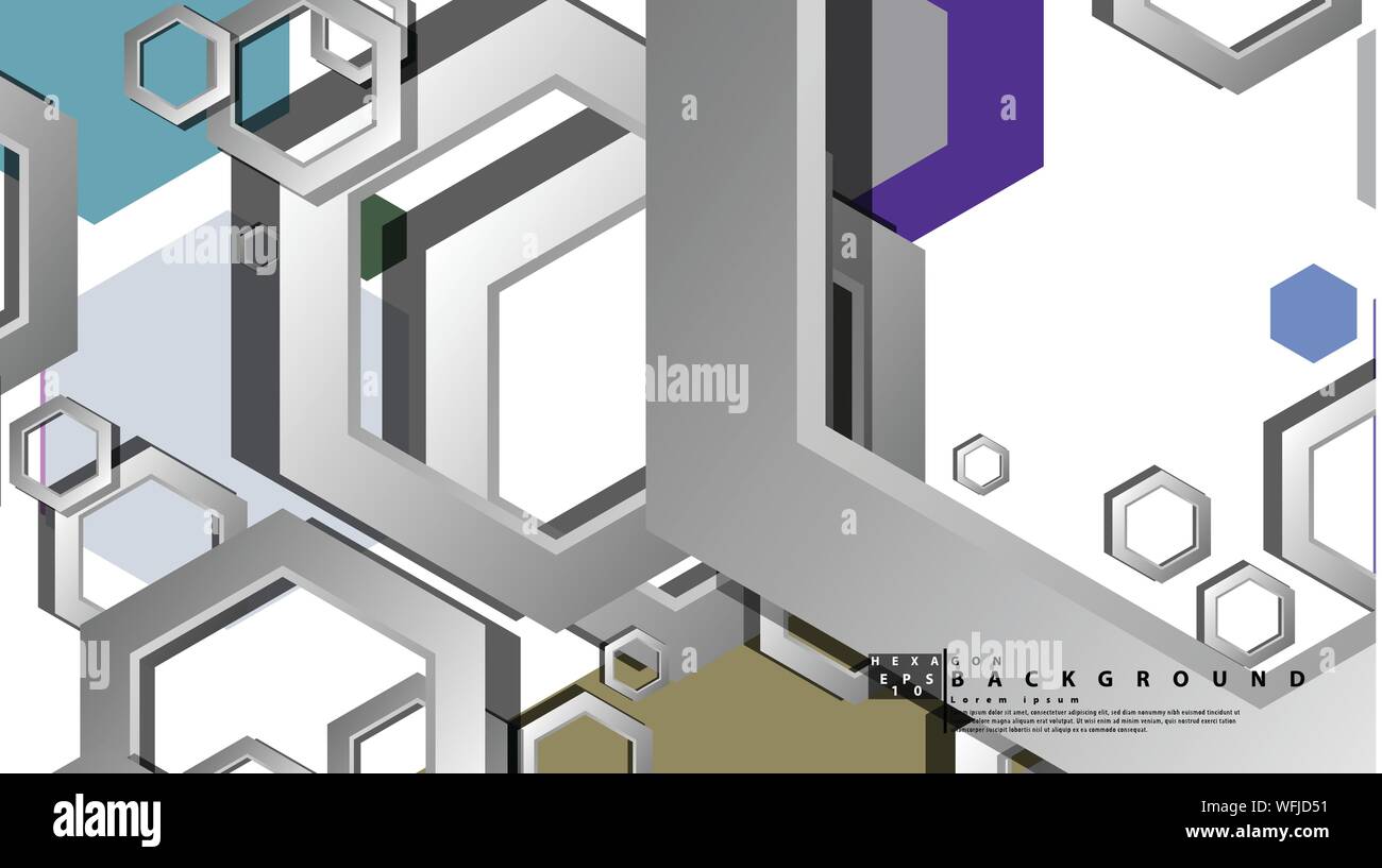 Abstract geometric background with hexagon cold color composition ...