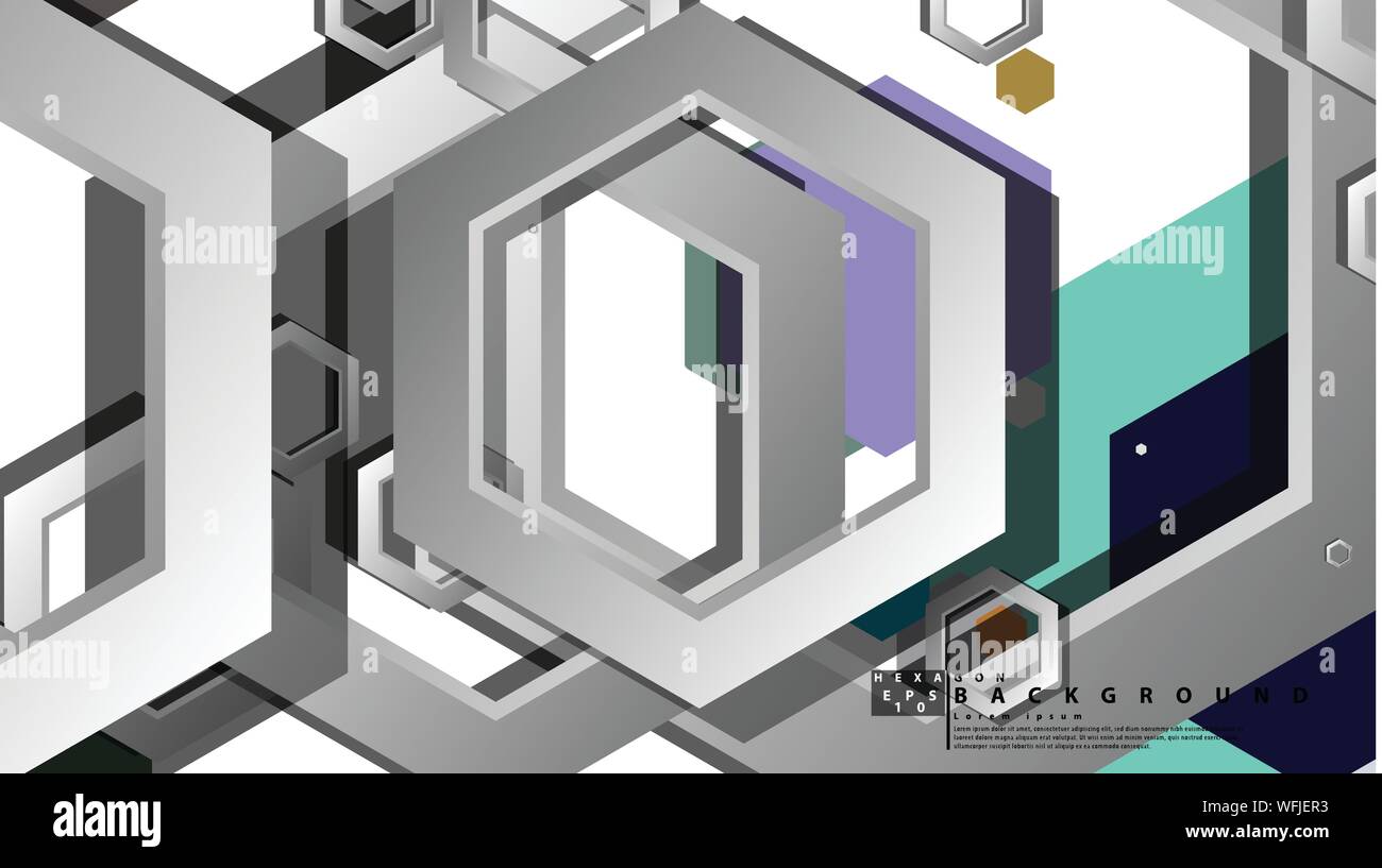 Abstract geometric background with hexagon cold color composition ...