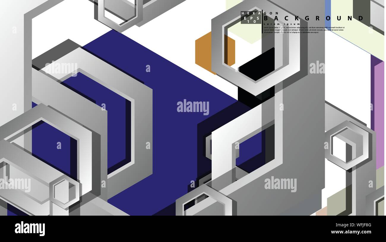 Abstract geometric background with hexagon cold color composition ...