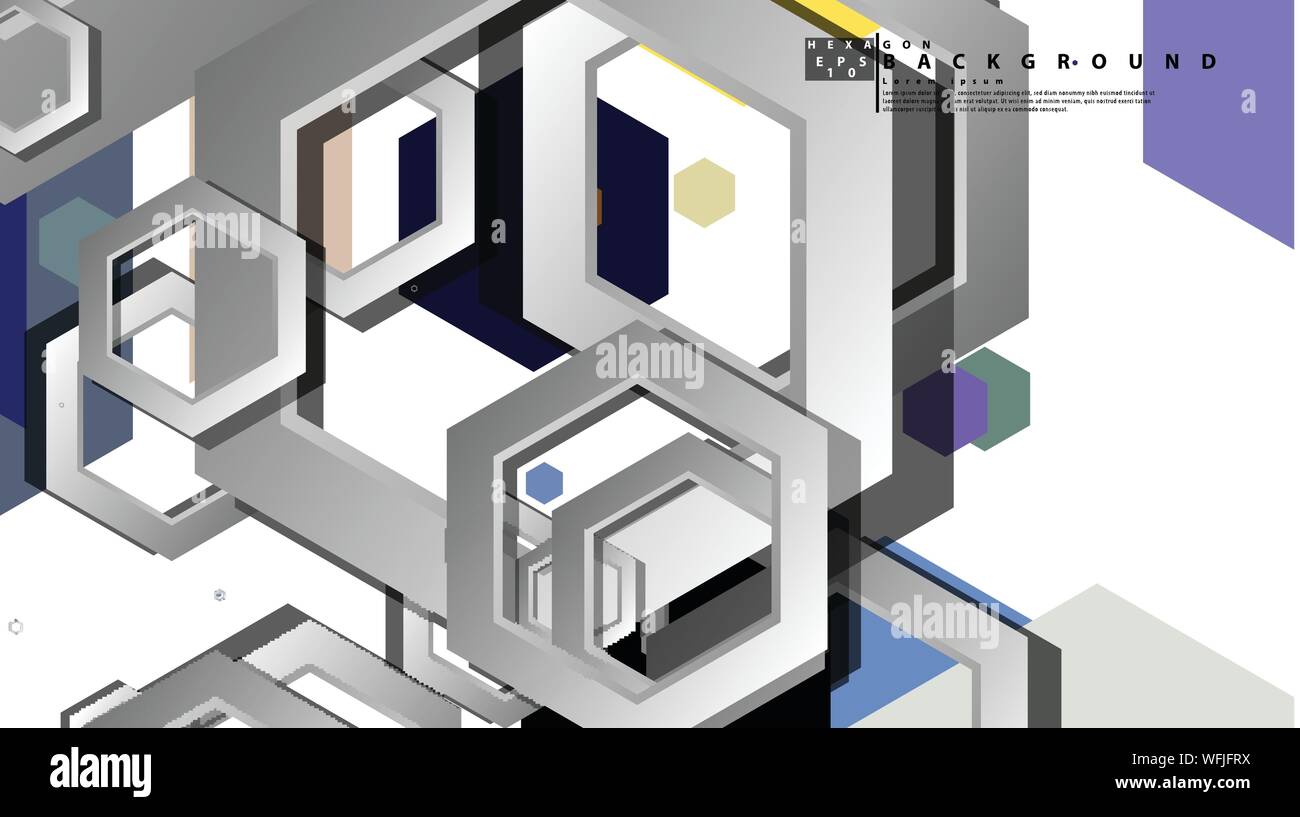 Abstract geometric background with hexagon cold color composition ...