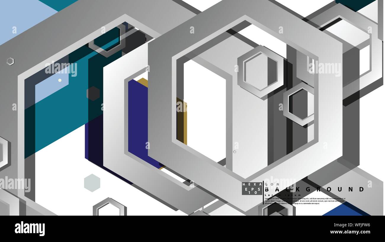 Abstract geometric background with hexagon cold color composition ...