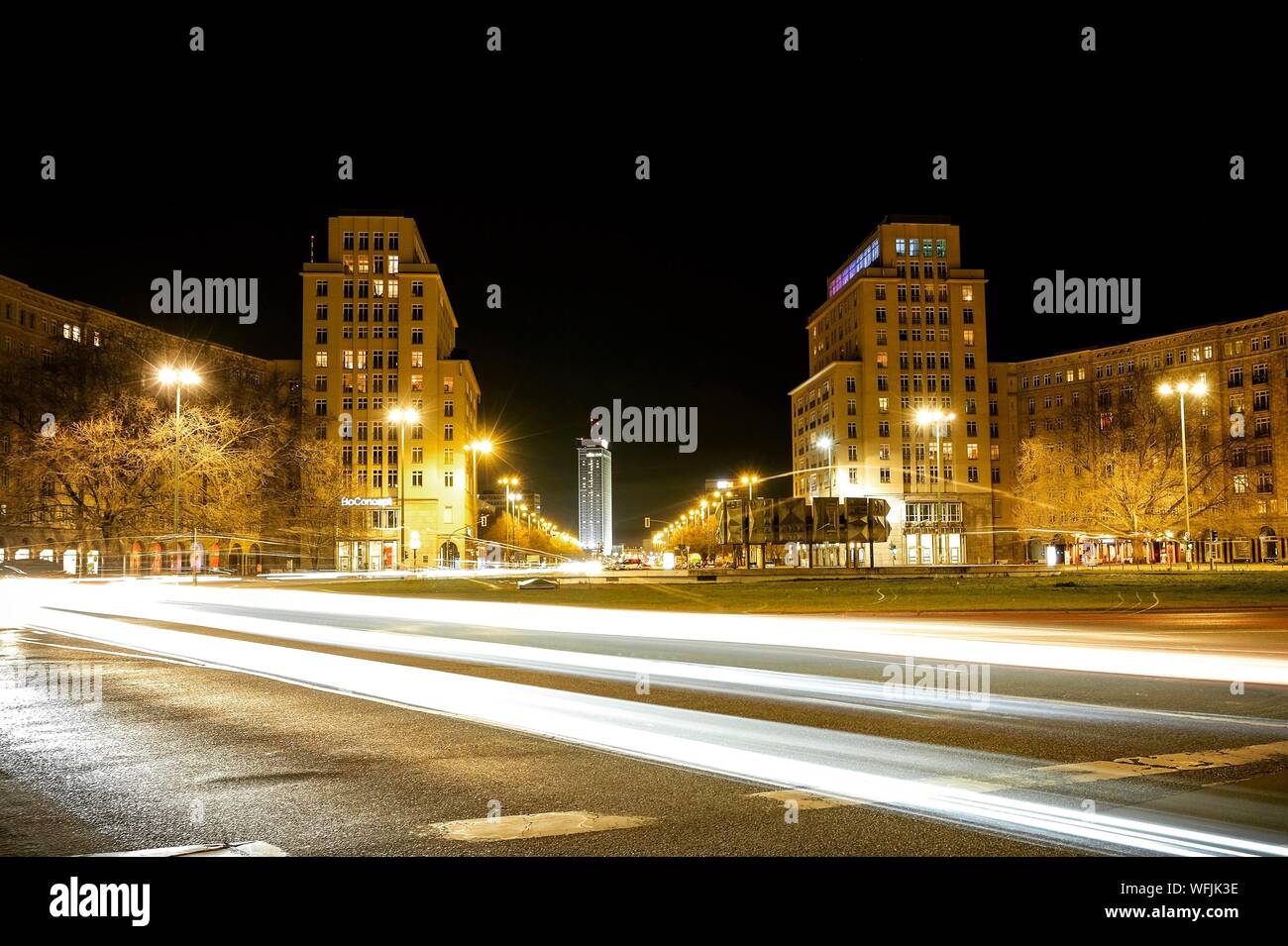 View Of Light Trails In Berlin City Stock Photo