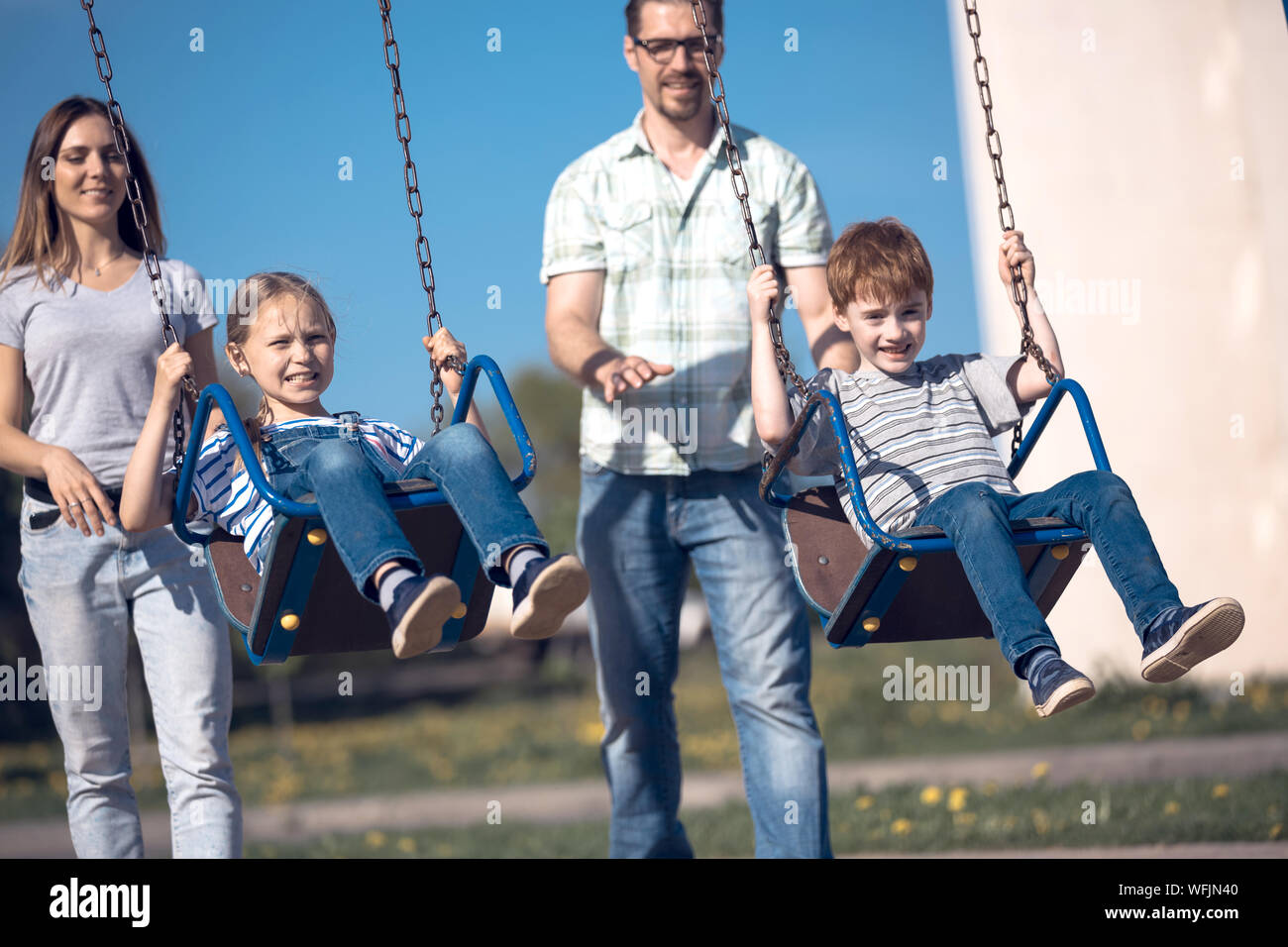 happy modern family spends their free time together Stock Photo