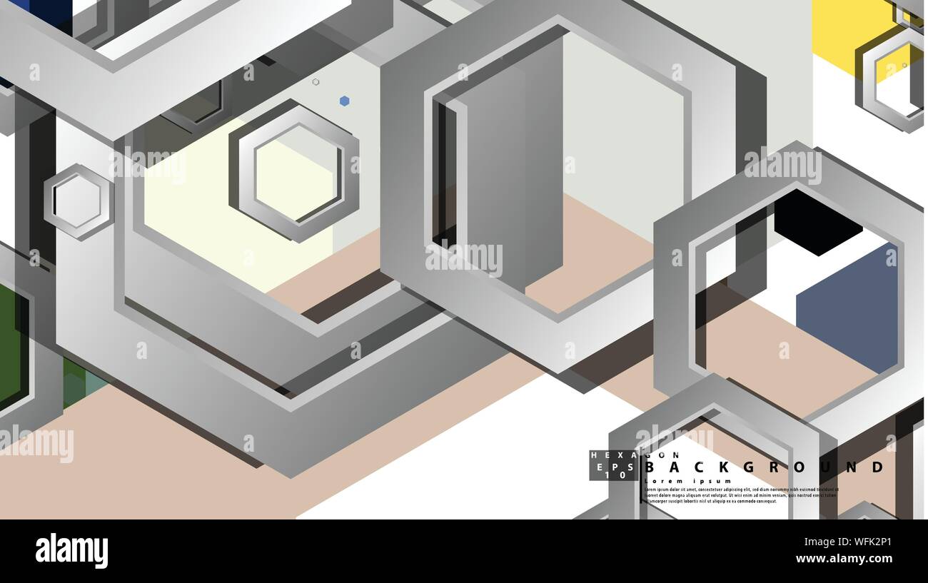 Abstract geometric background with hexagon cold color composition ...