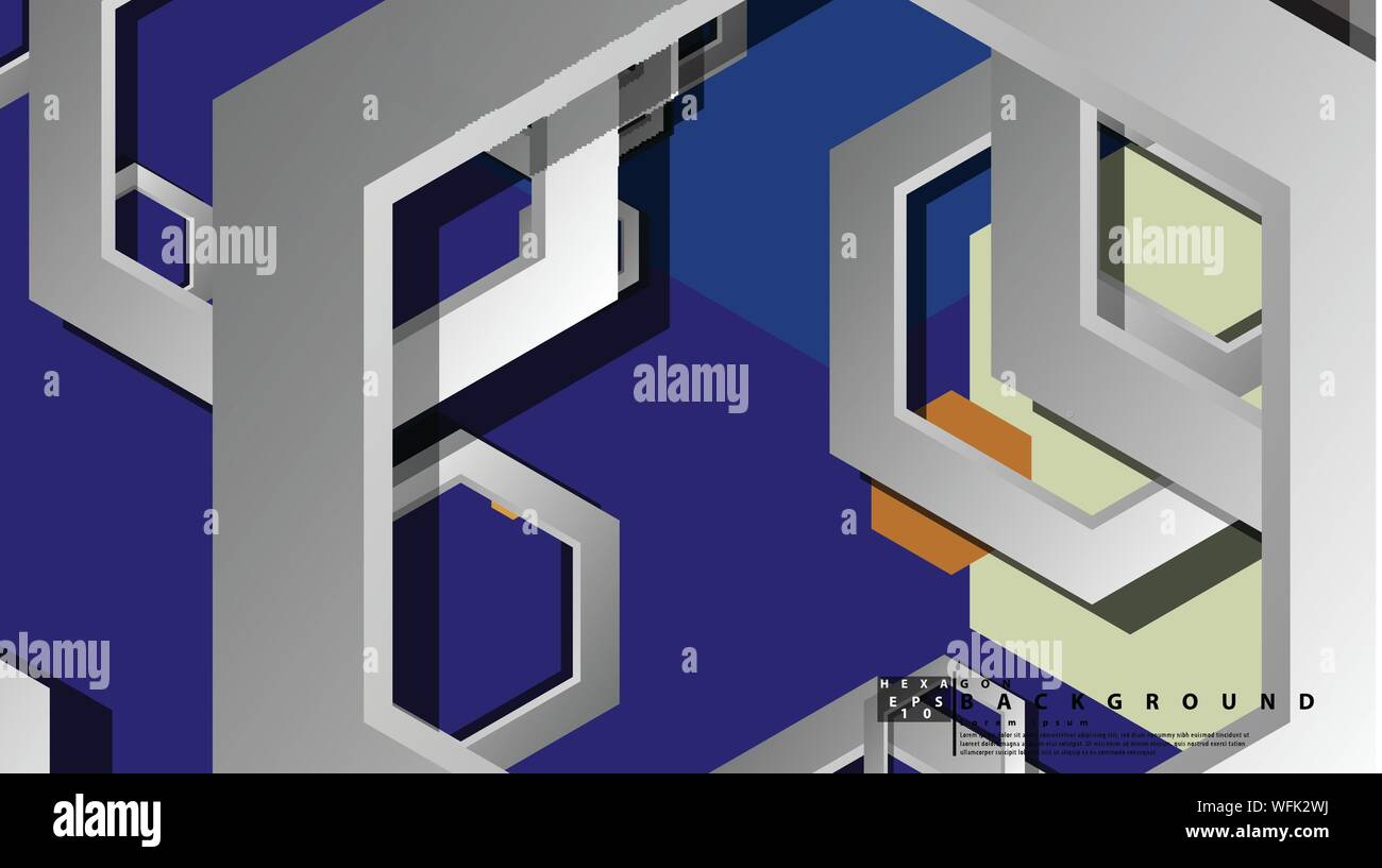 Abstract geometric background with hexagon cold color composition ...