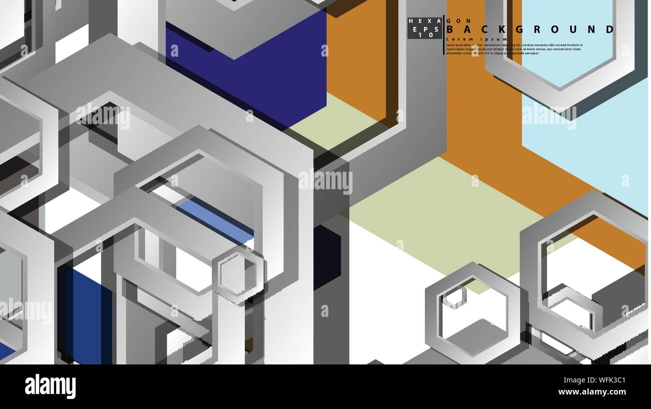 Abstract geometric background with hexagon cold color composition ...