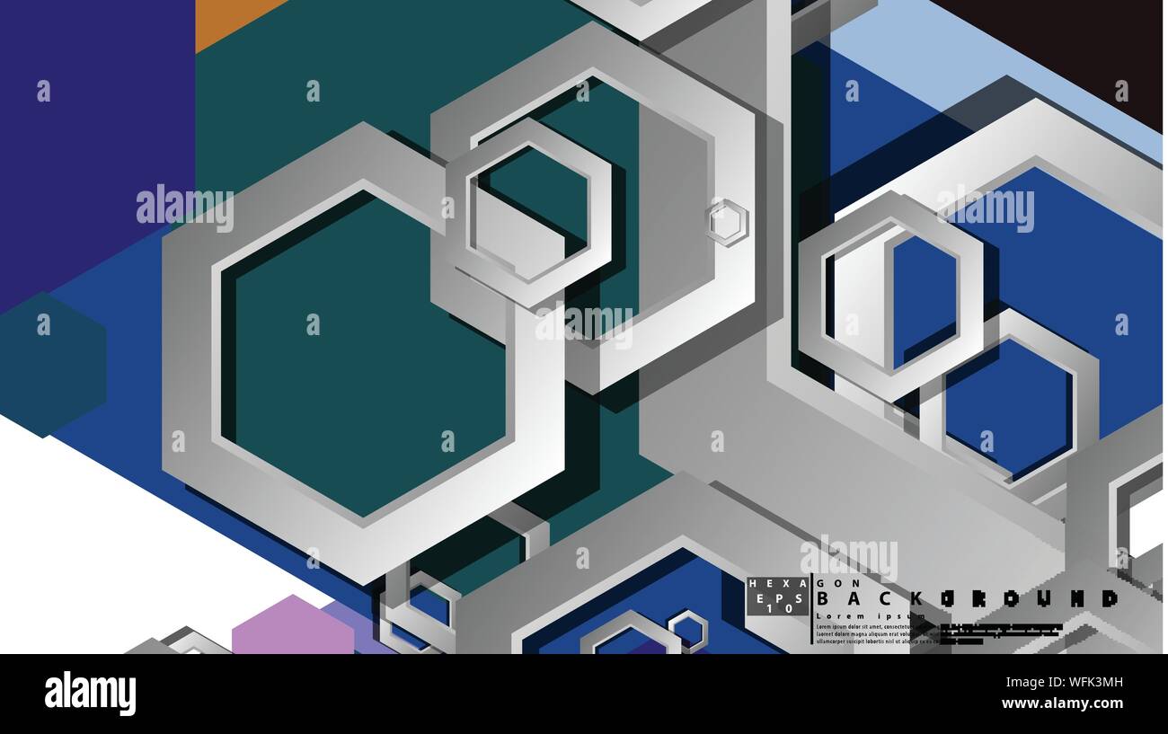 Abstract geometric background with hexagon cold color composition ...