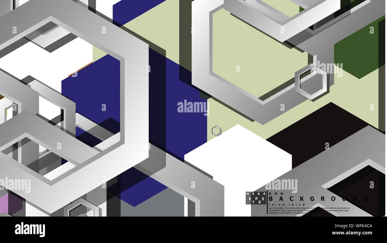 Abstract geometric background with hexagon cold color composition ...