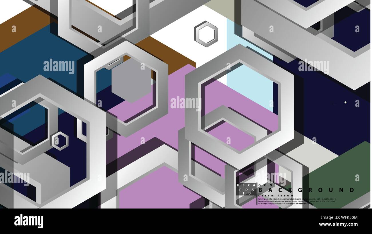 Abstract geometric background with hexagon cold color composition ...