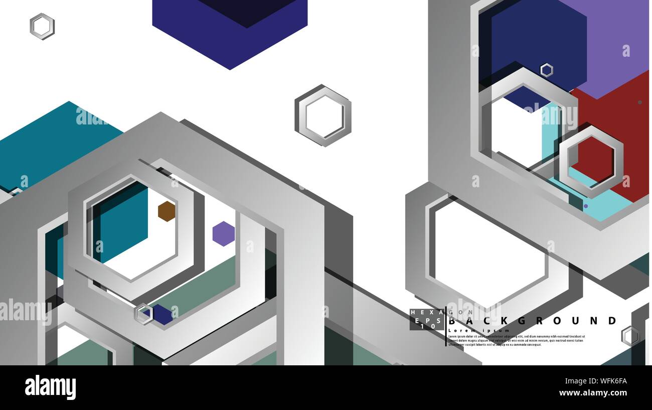 Abstract geometric background with hexagon cold color composition ...