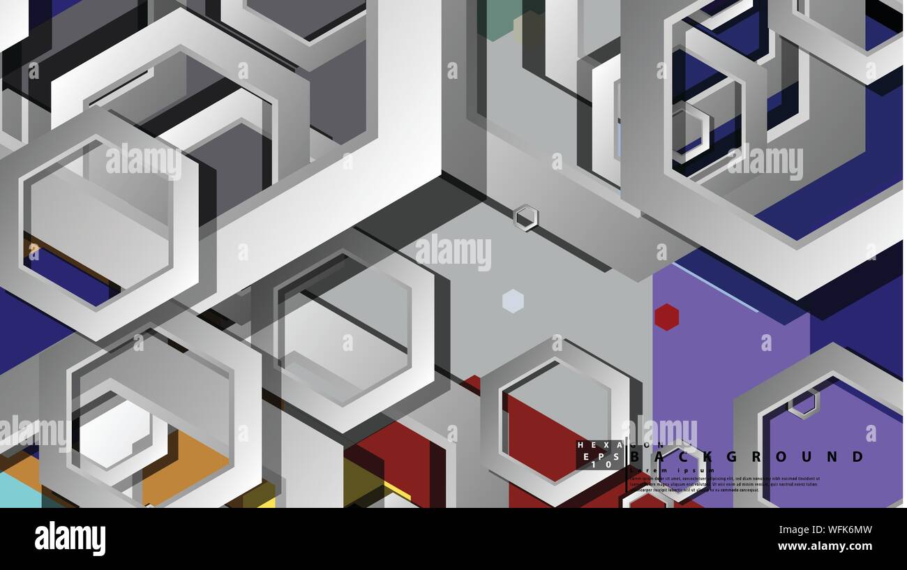 Abstract geometric background with hexagon cold color composition ...