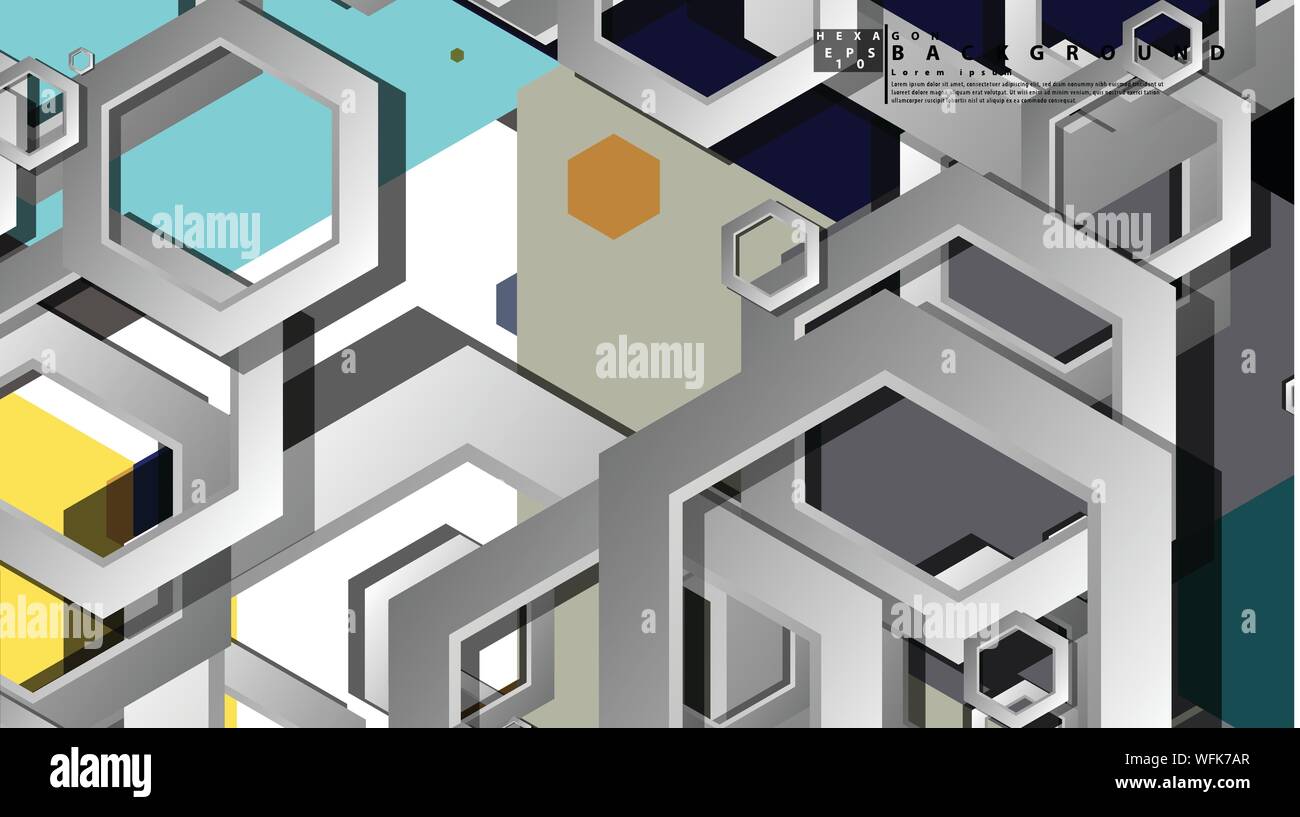 Abstract geometric background with hexagon cold color composition ...