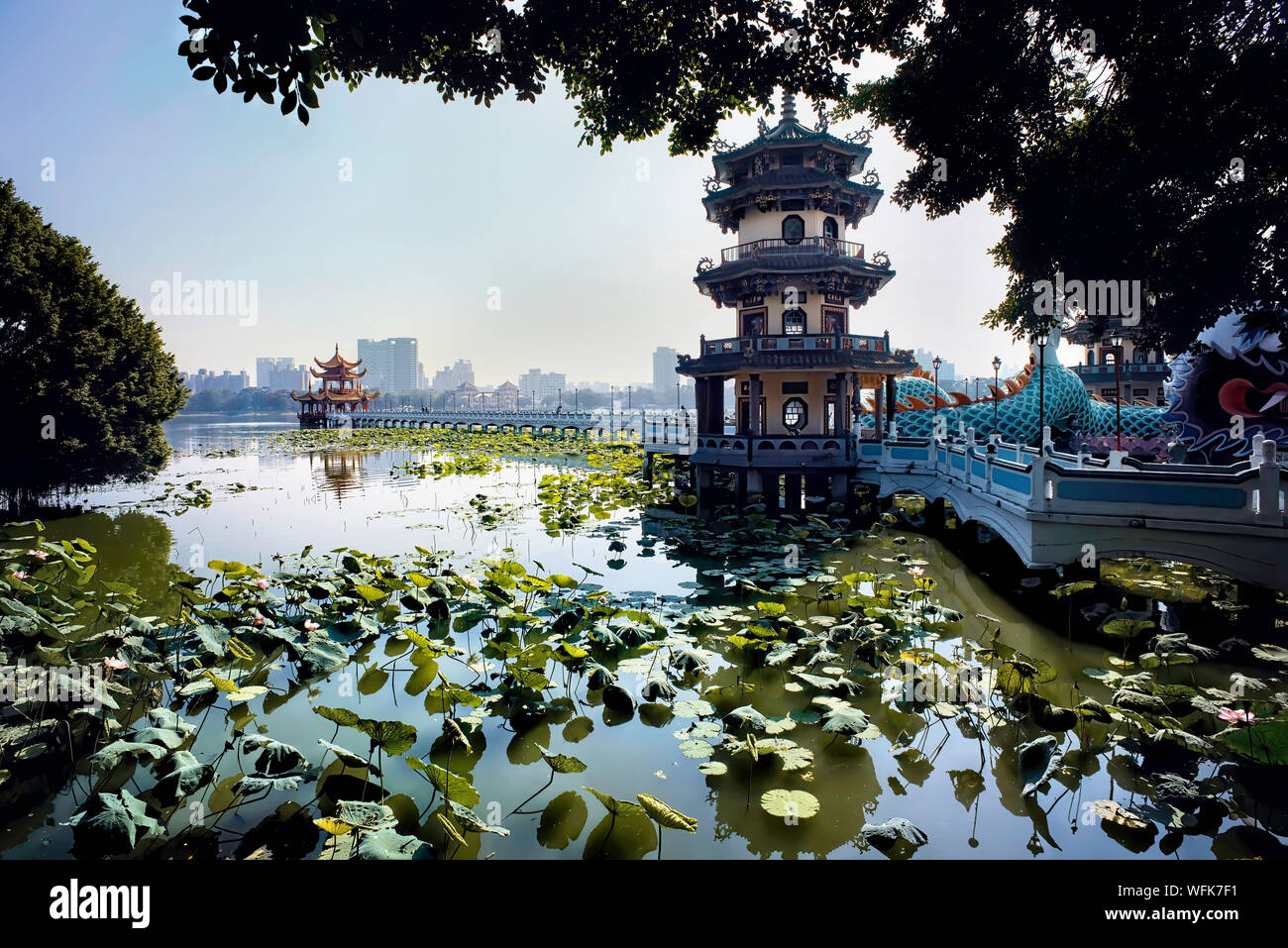 Kaohsiung, Taiwan - Dec.9,2018 - Dragon Pagoda walkway in the Lotus Lake in Kaohsiung, Taiwan. Stock Photo