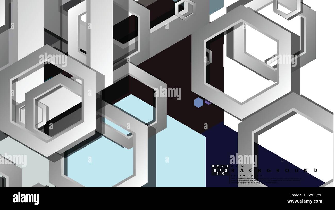 Abstract geometric background with hexagon cold color composition ...