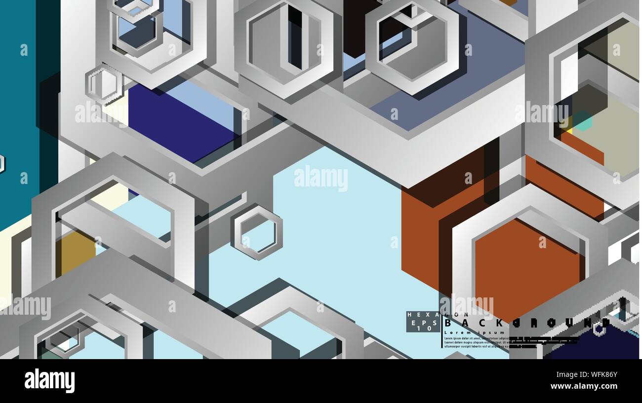 Abstract geometric background with hexagon cold color composition ...