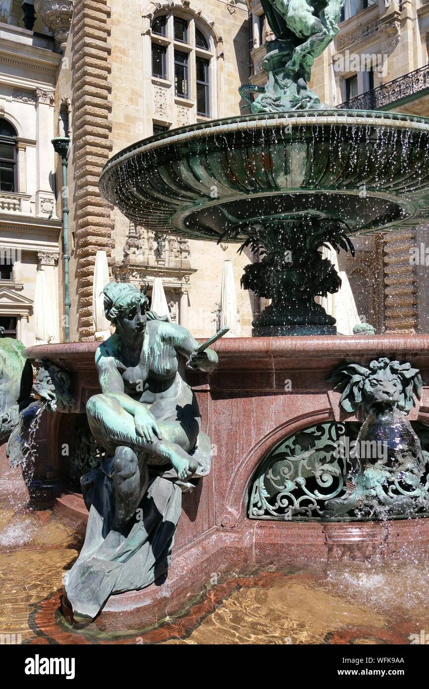 Hygieia Fountain In Courtyard At Rathaus Stock Photo