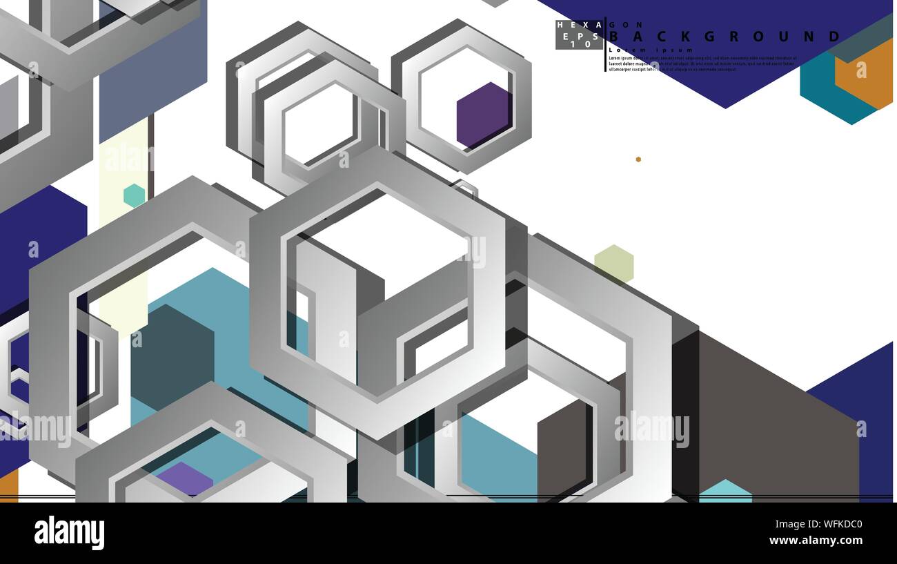 Abstract geometric background with hexagon cold color composition ...