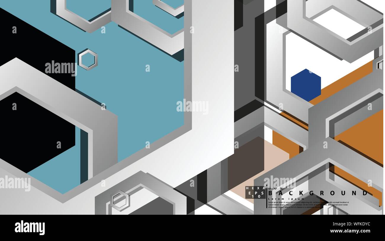 Abstract geometric background with hexagon cold color composition ...