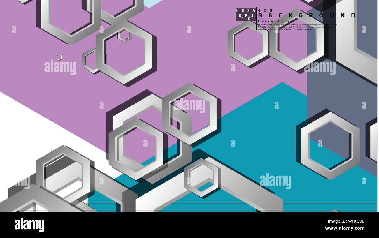 Abstract geometric background with hexagon cold color composition ...