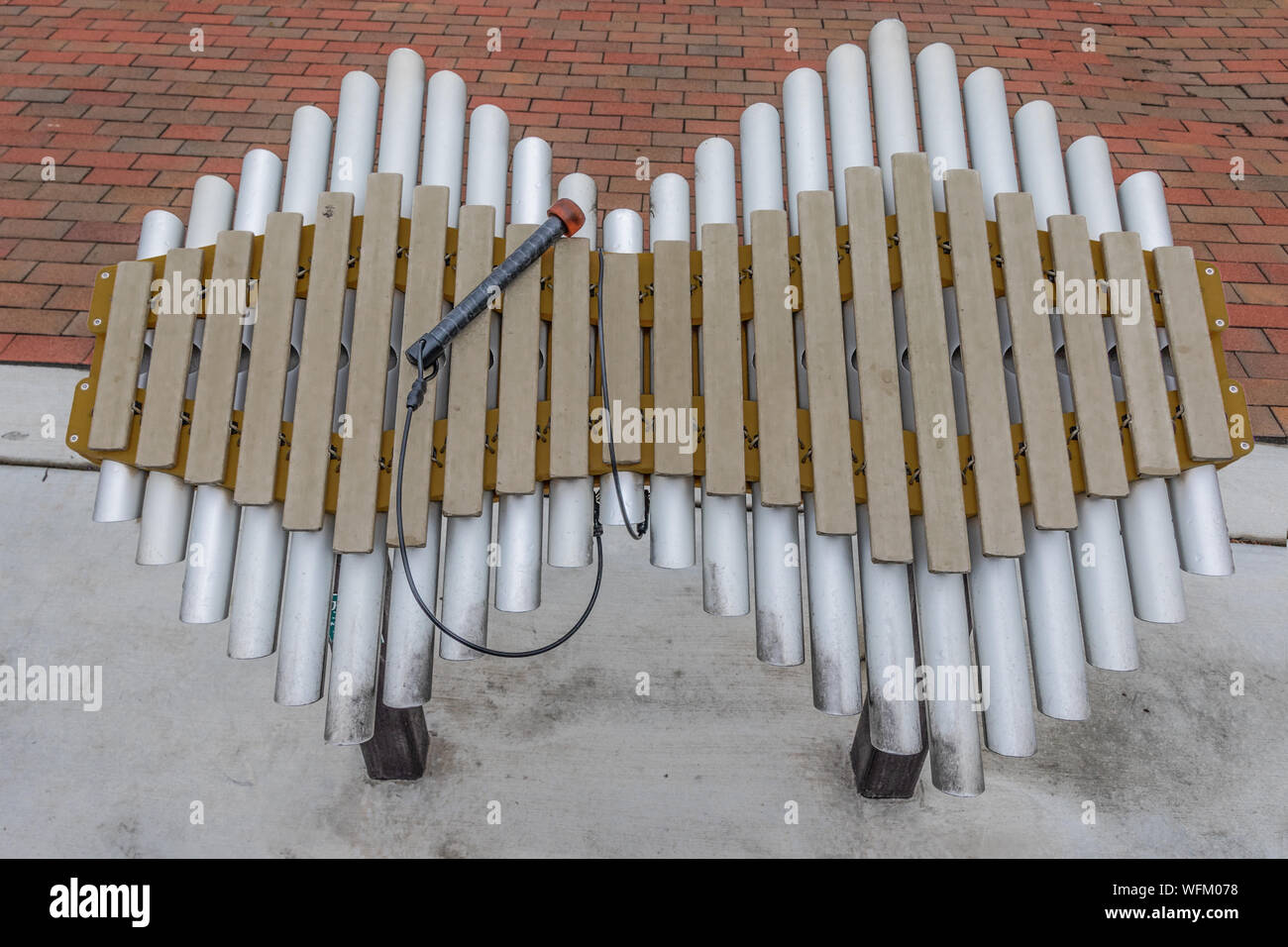 HICKORY, NC, USA-14 OCTOBER 2018: A glockenspiel-type instrument in a children's playground in downtown Hickory. Stock Photo