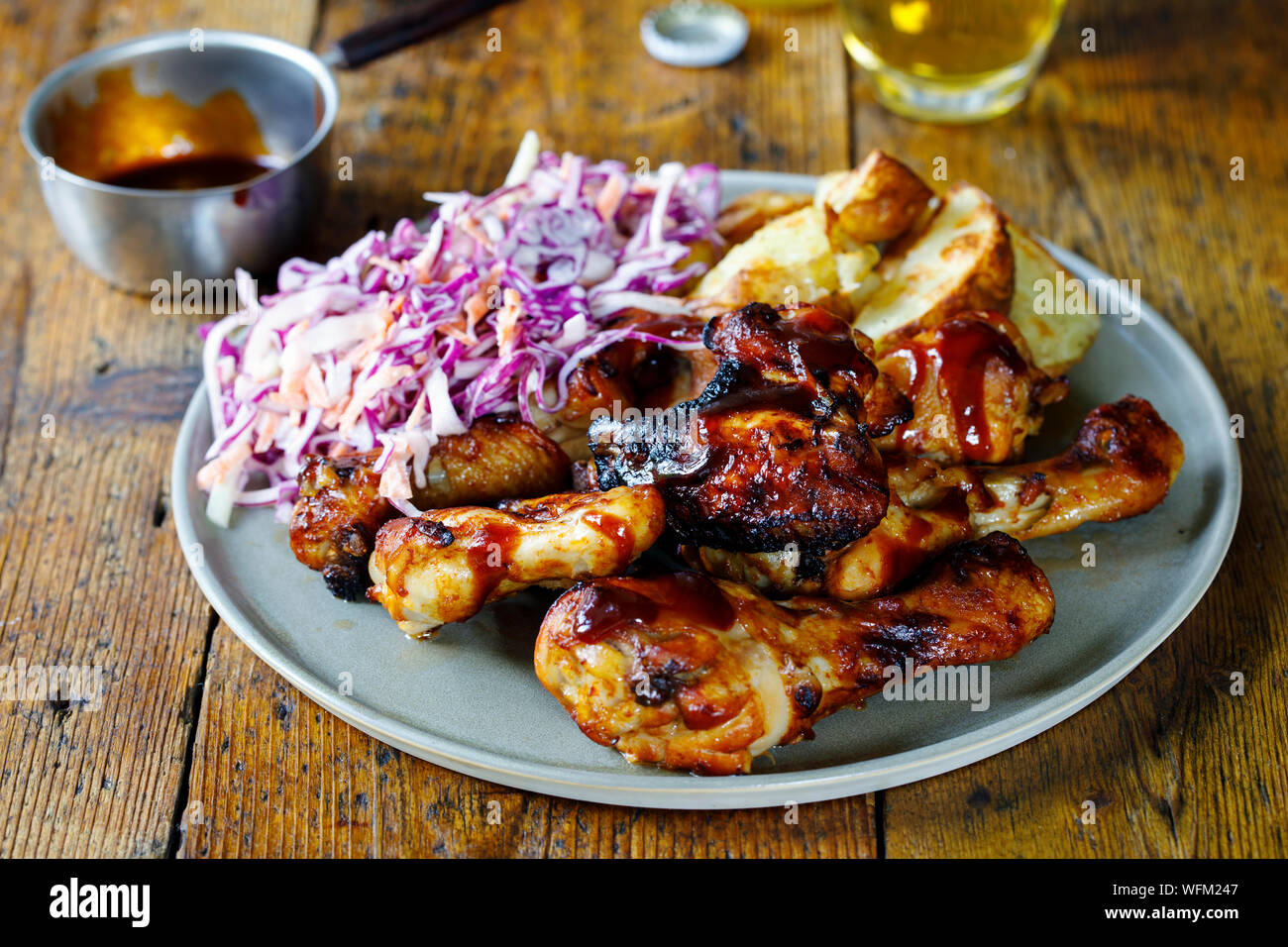 Barbecue chicken wings and drumsticks with sauce Stock Photo
