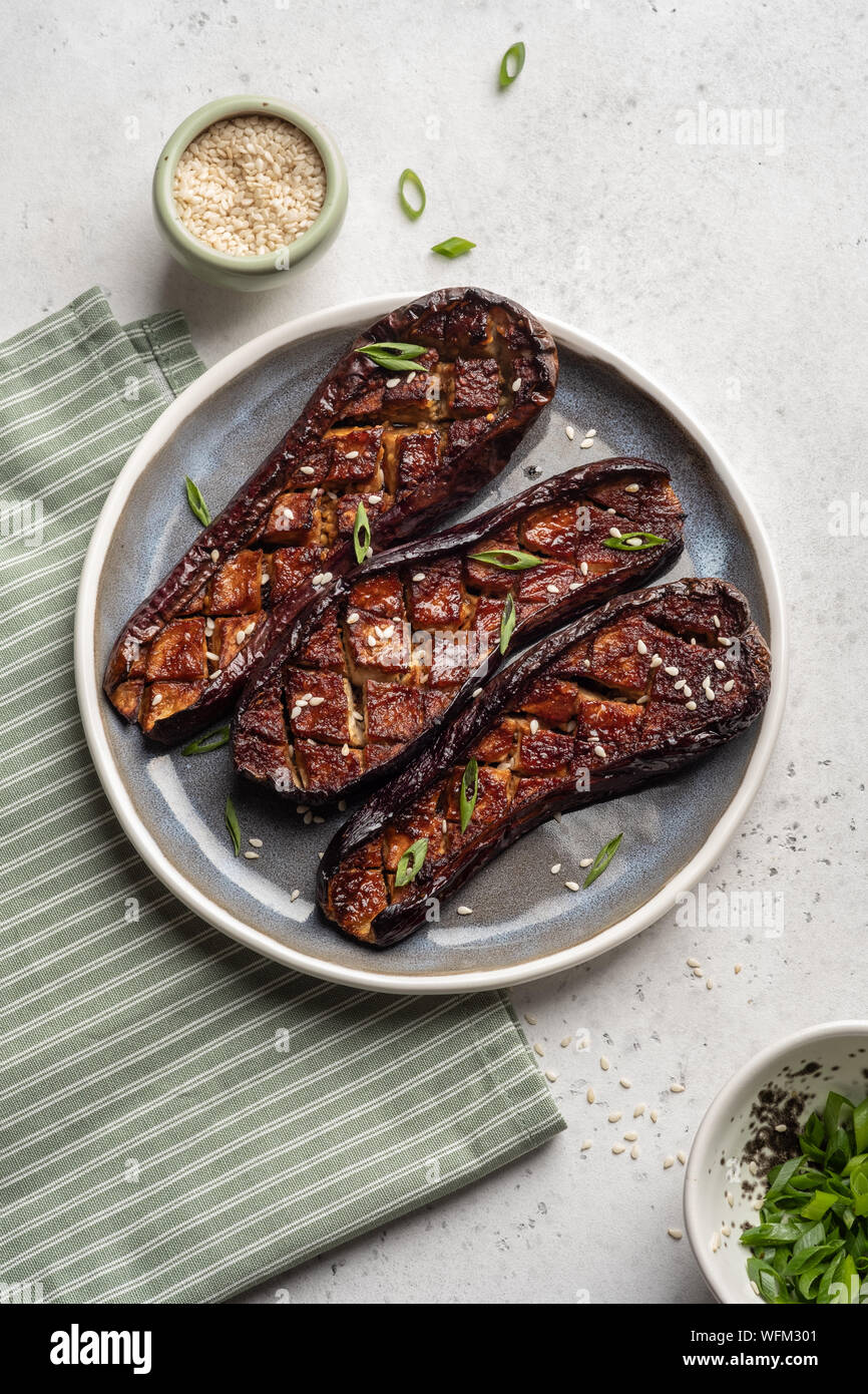 Grilled eggplant with Miso Glaze or nasu dengaku. Japanese food Stock