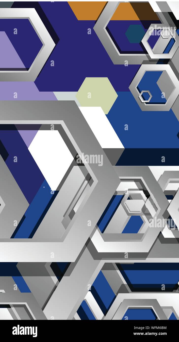 Abstract geometric background with hexagon cold color composition ...