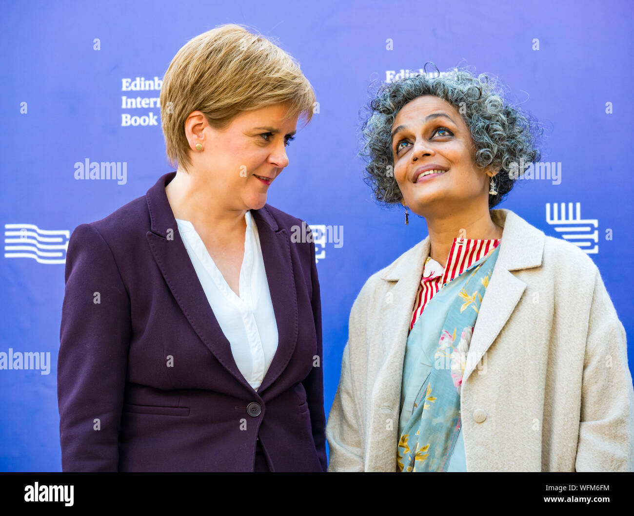 Nicola Sturgeon, First Minister & Indian author & Booker prize winner Arundhati Roy, Edinburgh International Book Festival 2019, Scotland, UK Stock Photo