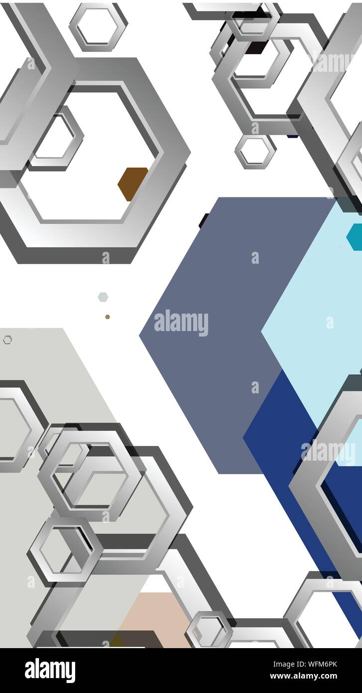 Abstract geometric background with hexagon cold color composition ...