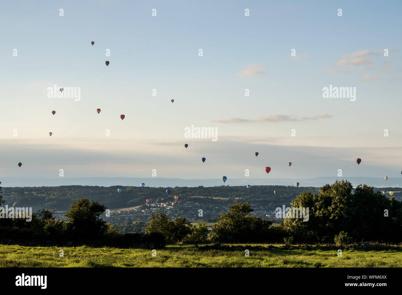 Scenic View Of Bristol International Balloon Fiesta Against Sky Stock Photo