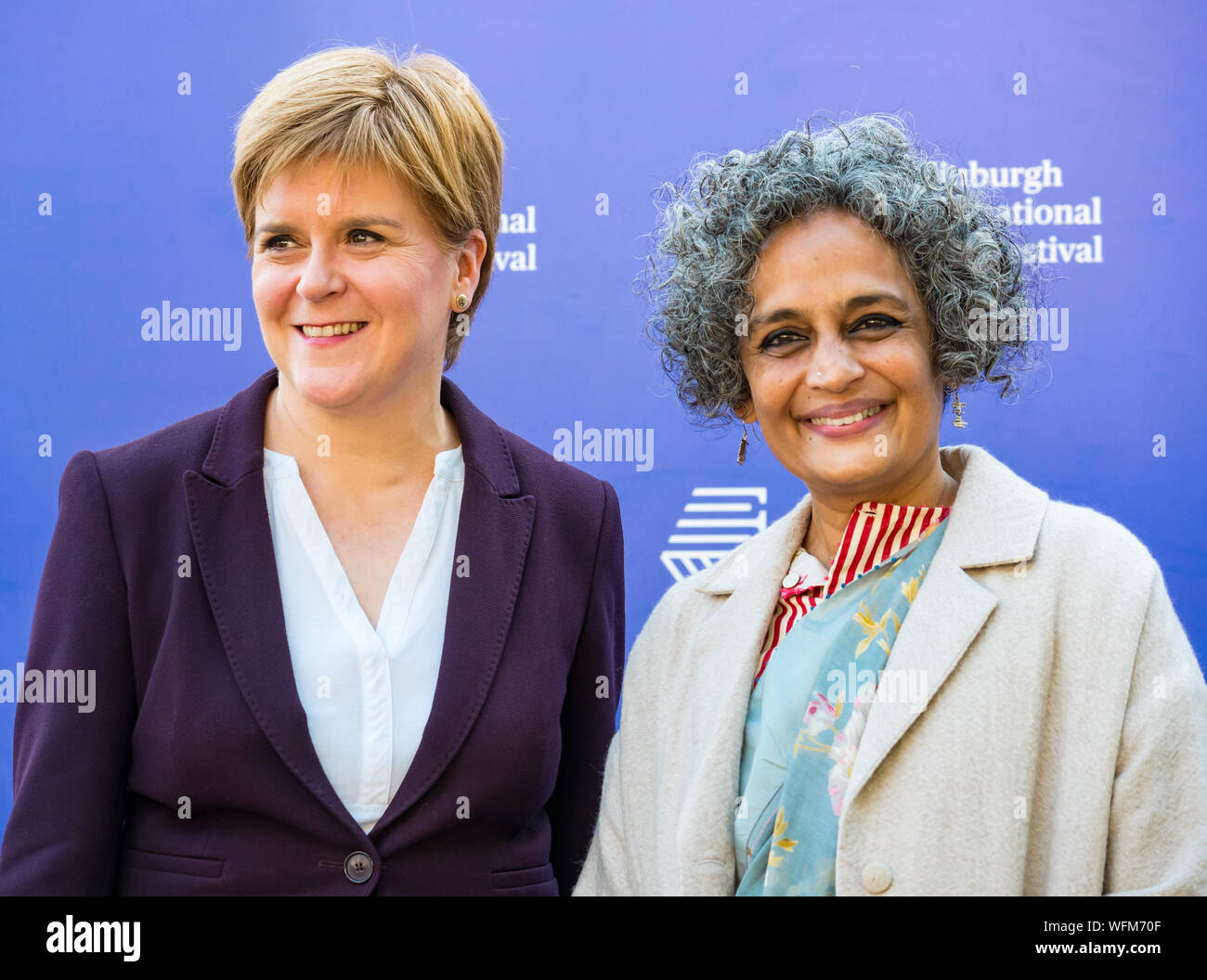 Nicola Sturgeon, First Minister & Indian author & Booker prize winner Arundhati Roy, Edinburgh International Book Festival 2019, Scotland, UK Stock Photo