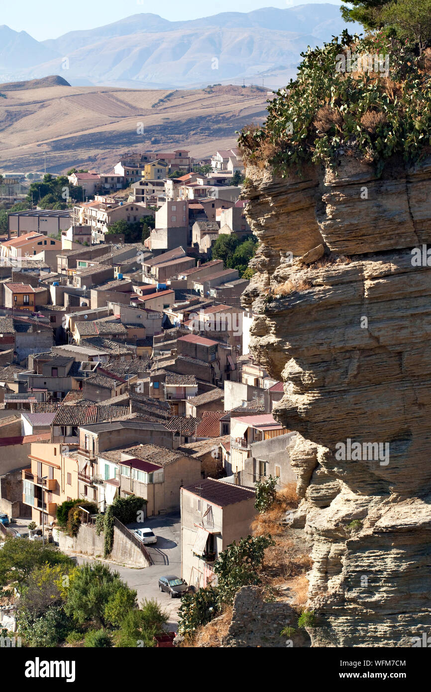 View from a hill on the infamous village of Corleone in Sicily Stock Photo