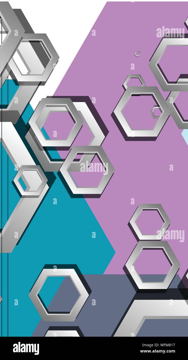Abstract geometric background with hexagon cold color composition ...