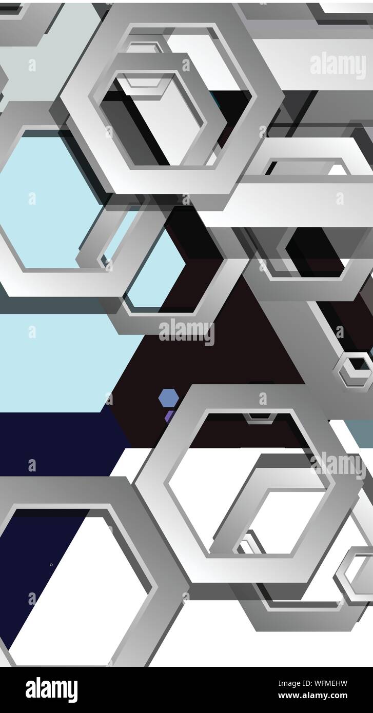Abstract geometric background with hexagon cold color composition ...