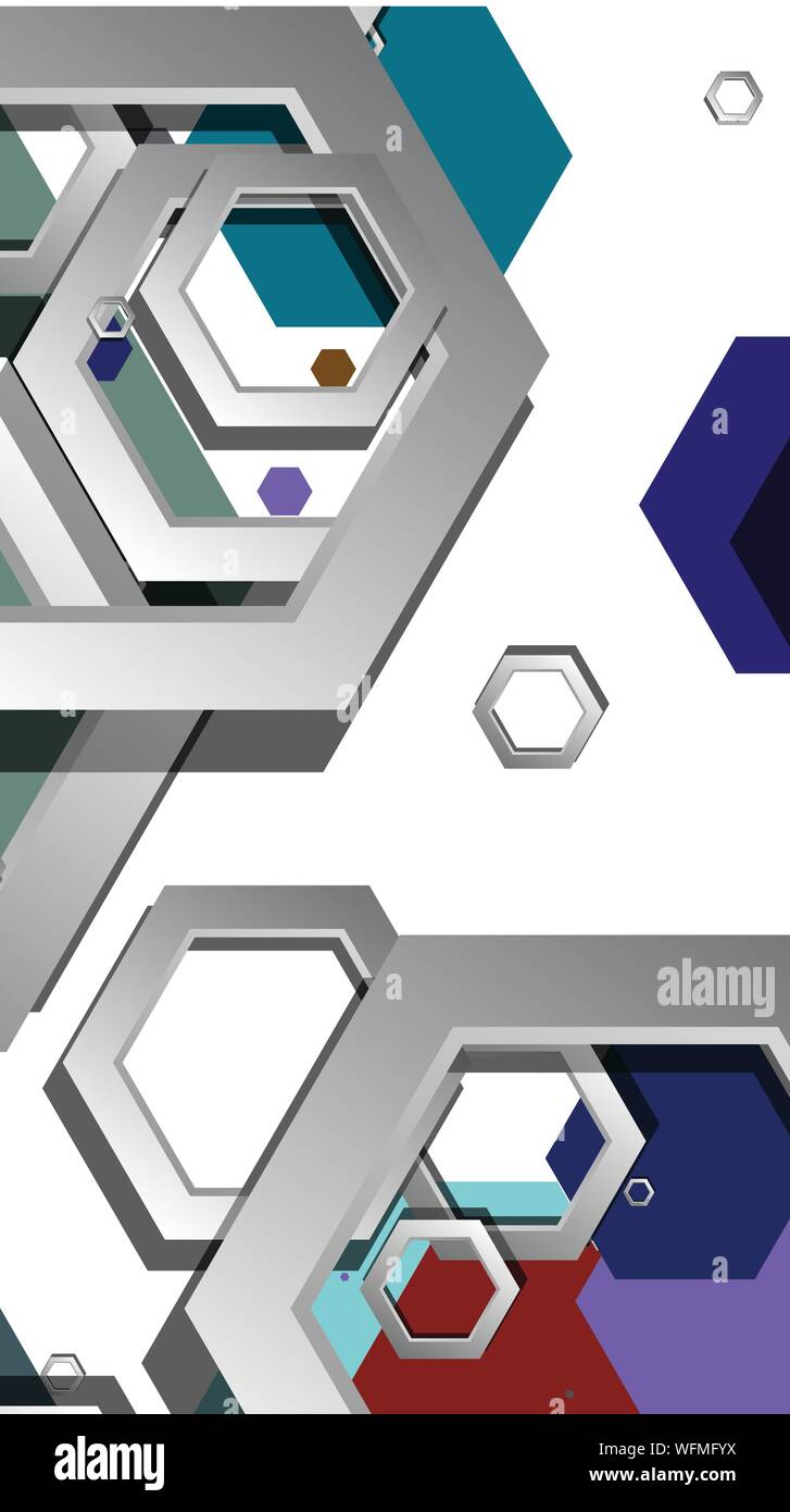 Abstract geometric background with hexagon cold color composition ...