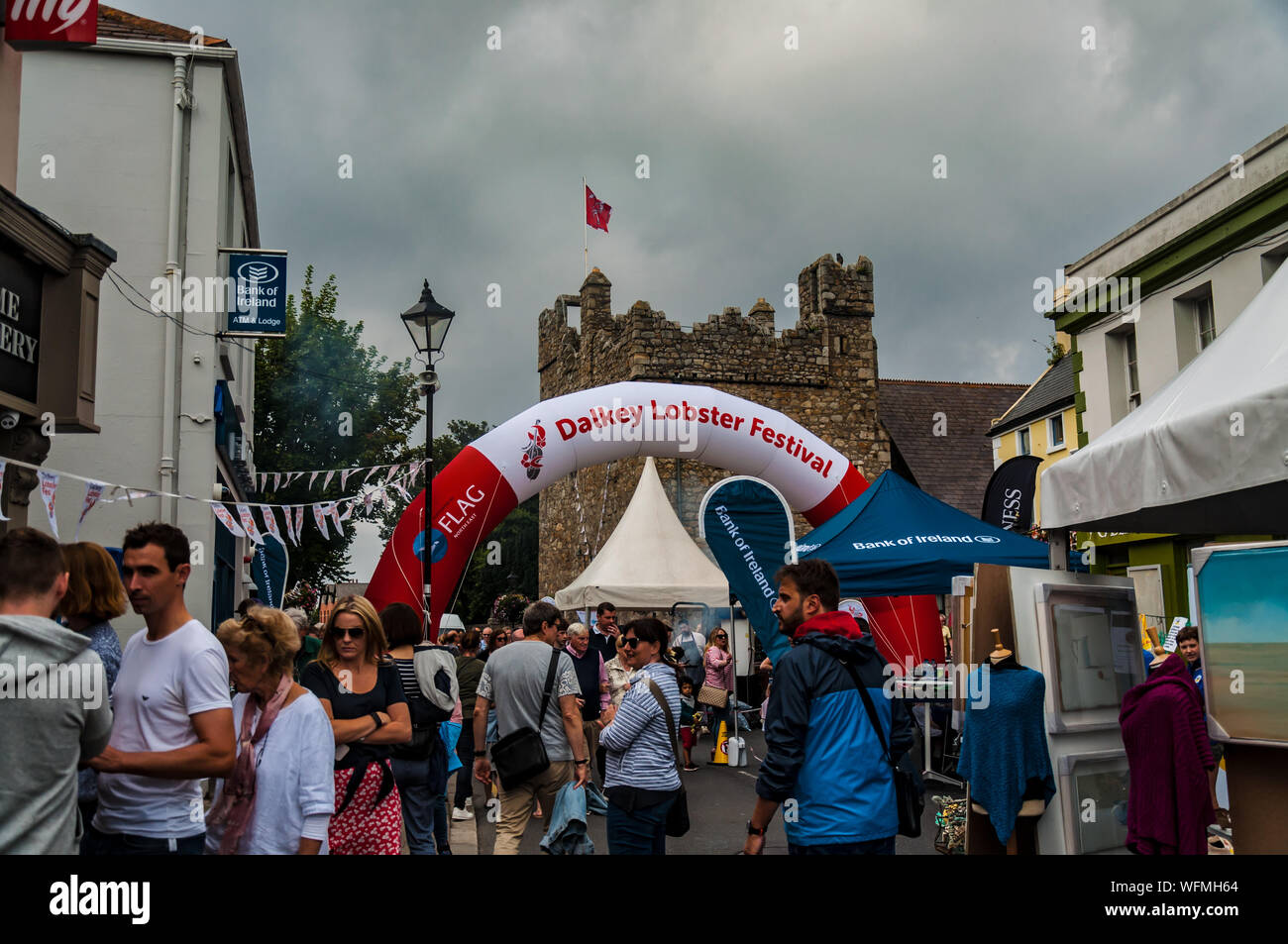 Тriumphal arch of the Festival. Main gate to the Festival. Dalkey, Dublin, Ireland.25 August 2019.  Seafood “Dalkey Lobster Festival” Stock Photo