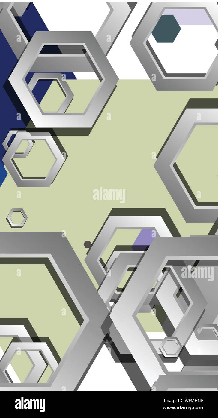 Abstract geometric background with hexagon cold color composition ...