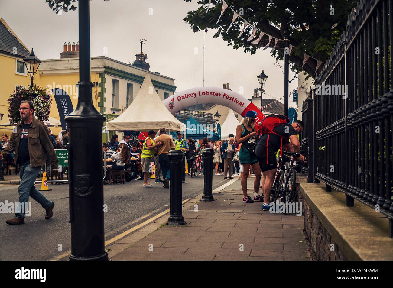 Тriumphal arch of the Festival.  Main gate to the Festival. Dalkey, Dublin, Ireland.25 August 2019.  Seafood “Dalkey Lobster Festival” Stock Photo