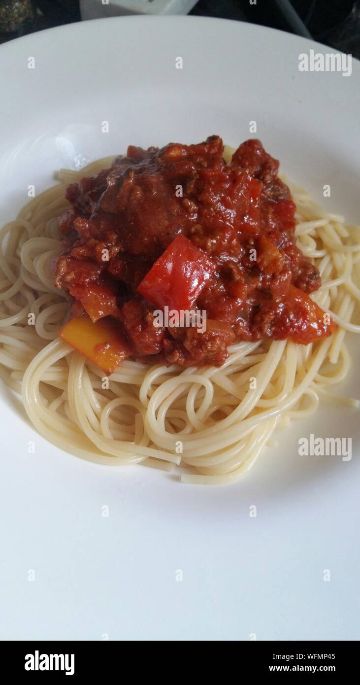 Bolognese Sauce On Spaghetti In Place Stock Photo