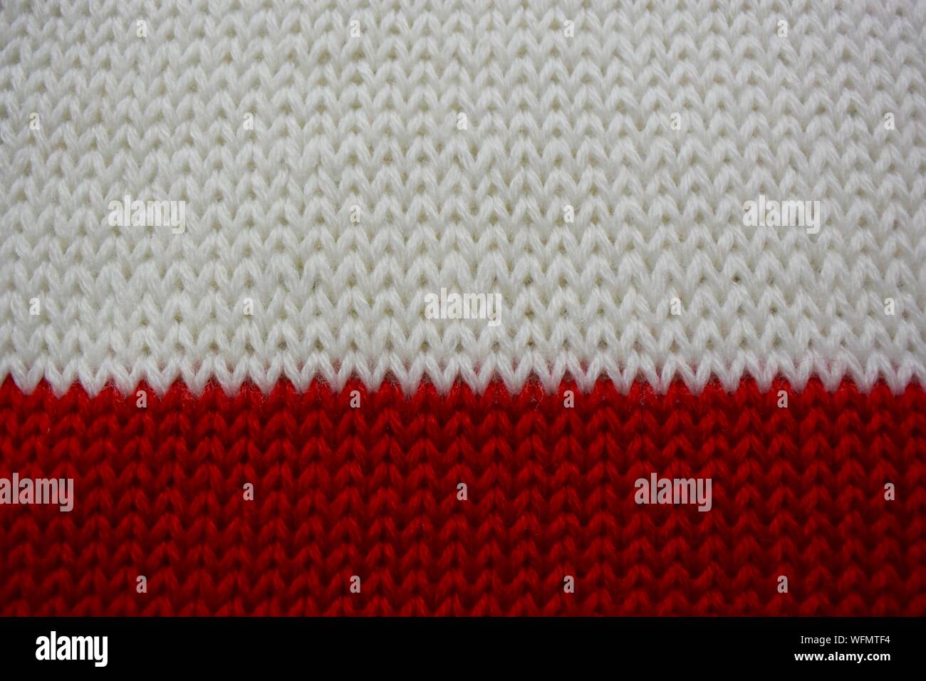 Full Frame Shot Of Red And White Sweater Stock Photo