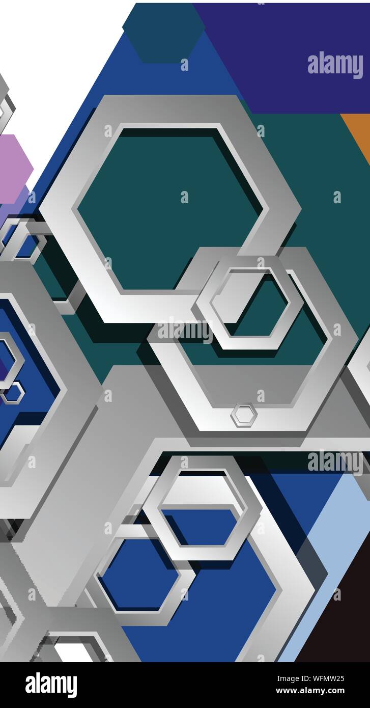 Abstract geometric background with hexagon cold color composition ...