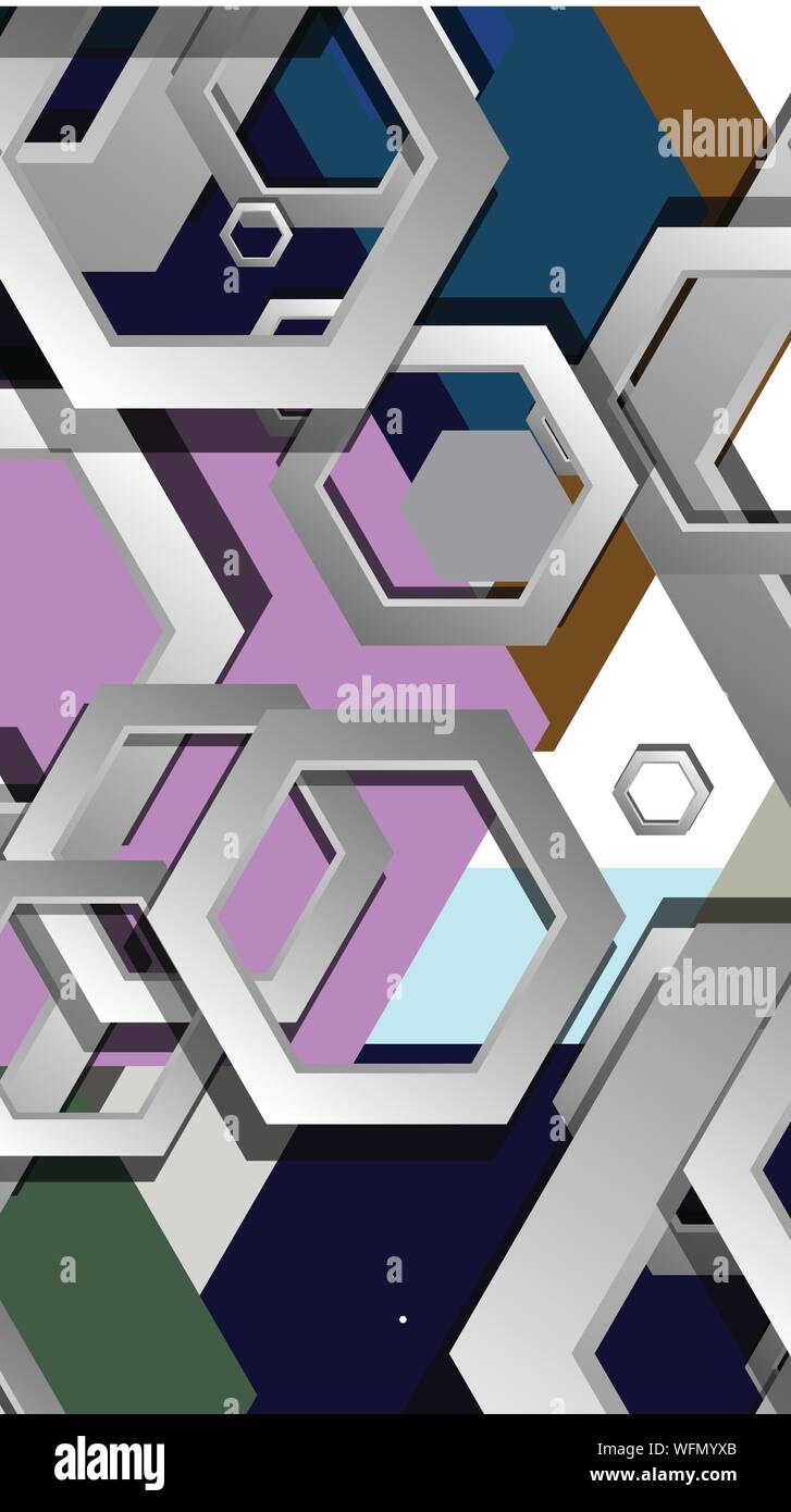 Abstract geometric background with hexagon cold color composition ...
