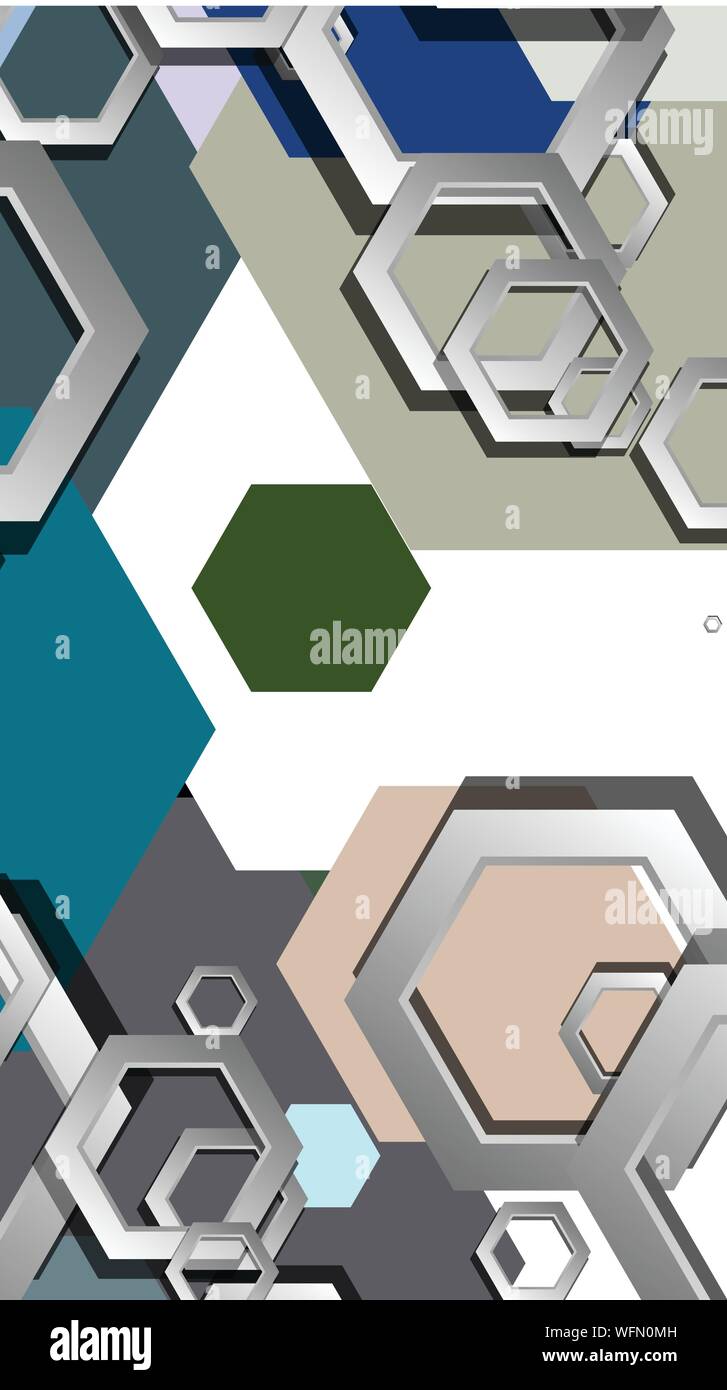Abstract geometric background with hexagon cold color composition ...