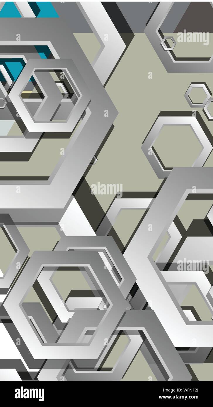 Abstract geometric background with hexagon cold color composition ...