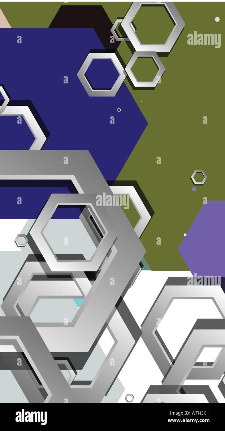 Abstract geometric background with hexagon cold color composition ...