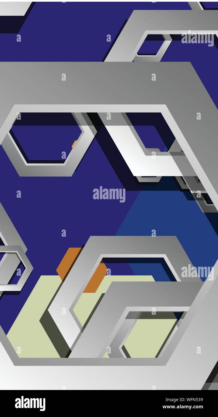 Abstract geometric background with hexagon cold color composition ...