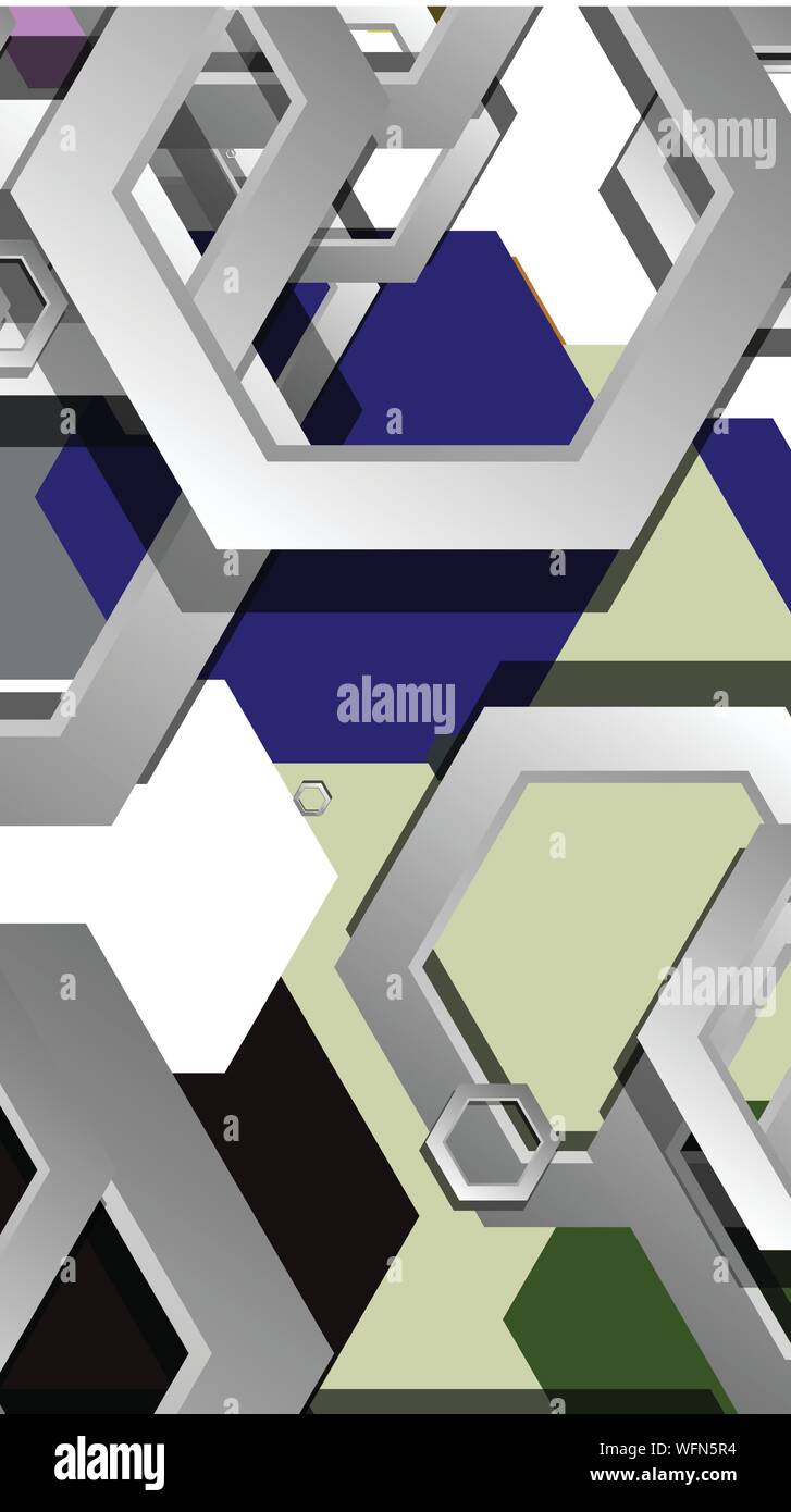 Abstract geometric background with hexagon cold color composition ...
