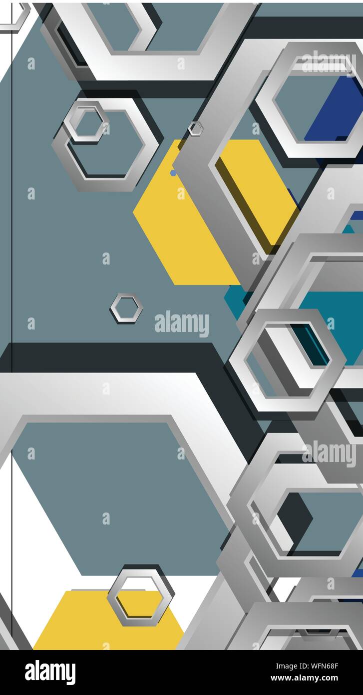Abstract geometric background with hexagon cold color composition ...