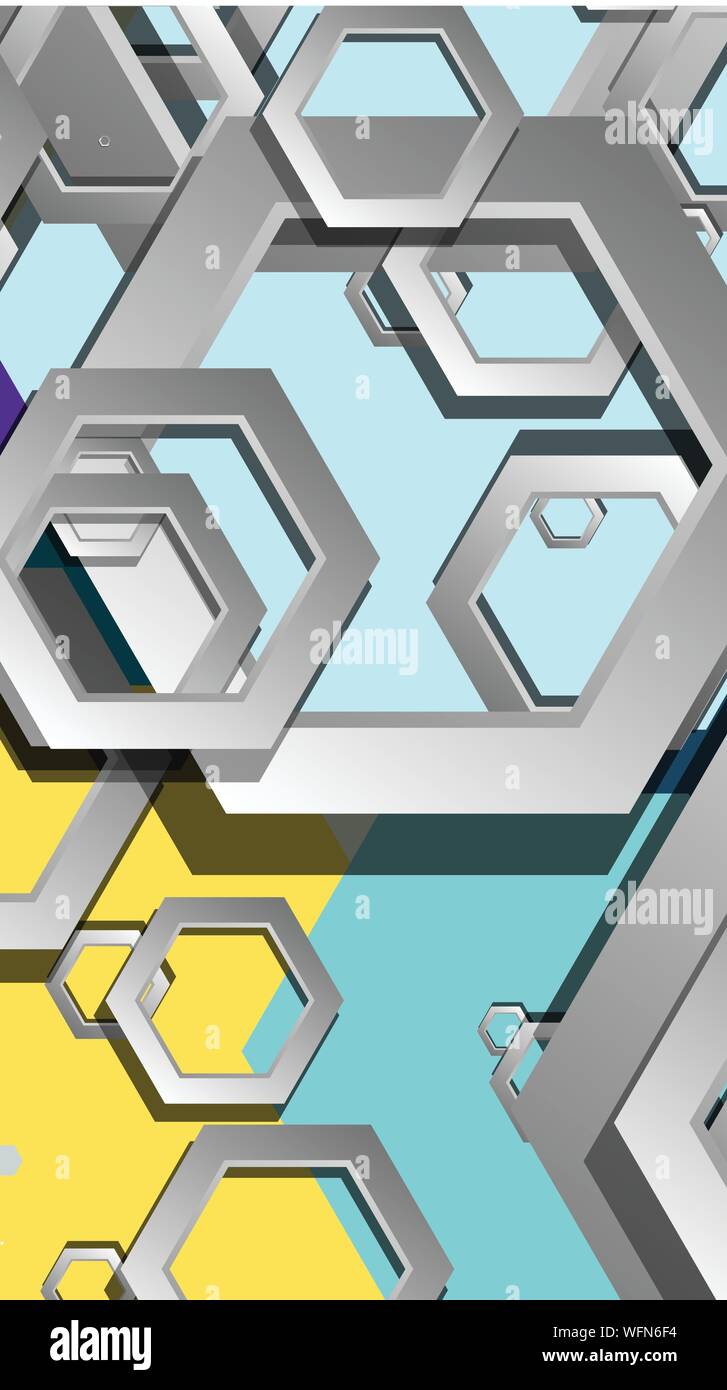 Abstract geometric background with hexagon cold color composition ...